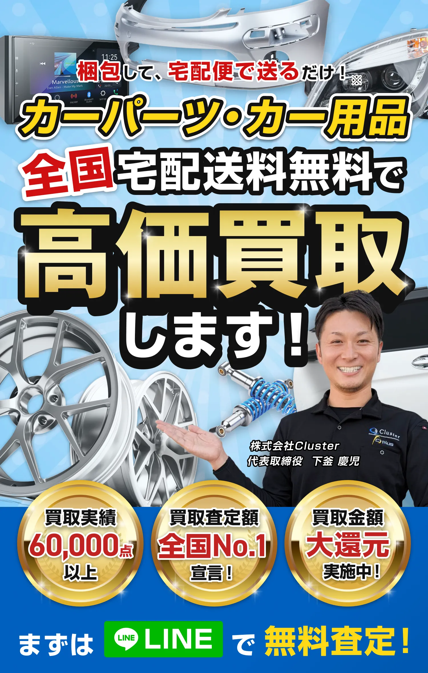 カーパーツ・カー用品全国宅配送料無料で高価買取します！